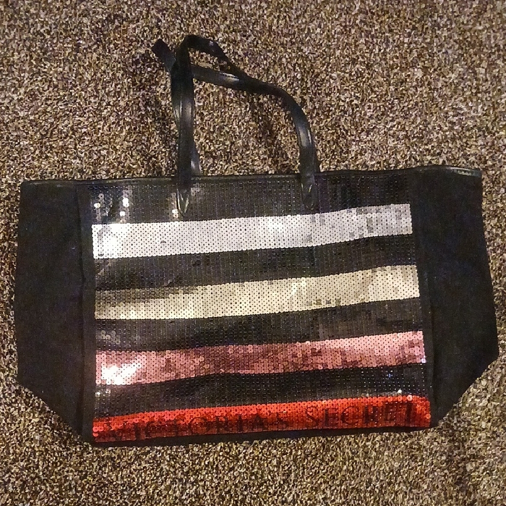Victoria's Secret Sequin Tote - Black, Silver, Red